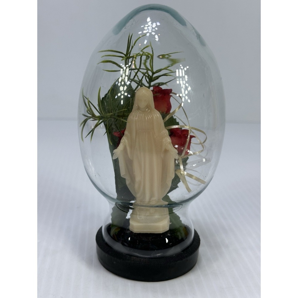 VINTAGE CATHOLIC GLASS‎ SNOWDOME SNOW DOME GLOBE VIRGIN MARY CLOCHE NO WATER